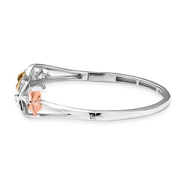 D'Joy Floral Bangle Bracelet In 18K Vermeil YRG And Rhodium Over Sterling Silver (7.25 In) 22.30 Grams