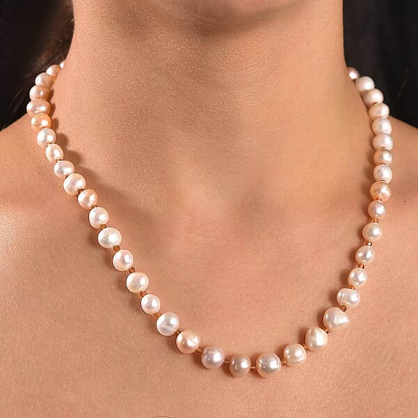 D'Joy Fresh Water Pearl And Ratnapura Hessonite Garnet 8.00 Ctw Necklace In 18K Vermeil Yellow Gold Over Sterling Silver 18 Inches