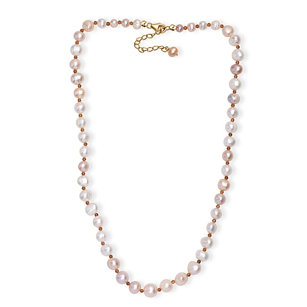 D'Joy Fresh Water Pearl And Ratnapura Hessonite Garnet 8.00 Ctw Necklace In 18K Vermeil Yellow Gold Over Sterling Silver 18 Inches