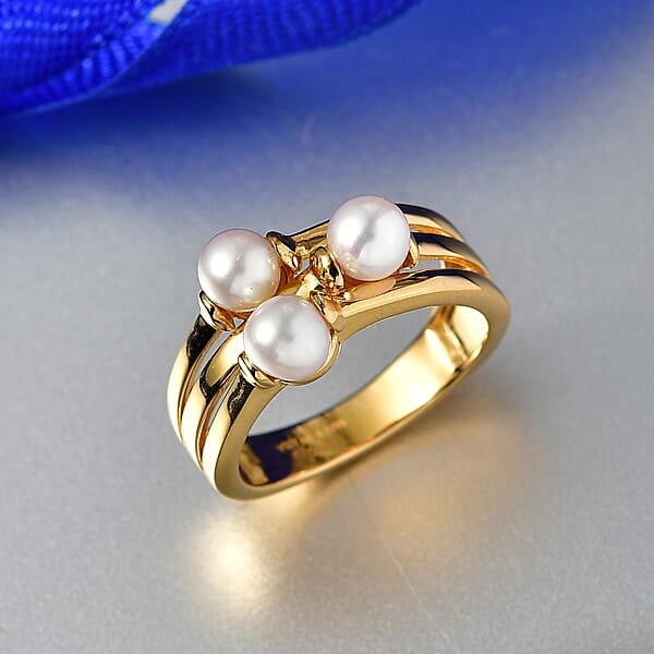 D'Joy Freshwater Pearl Fancy Ring In 18K Vermeil Yellow Gold Over Sterling Silver