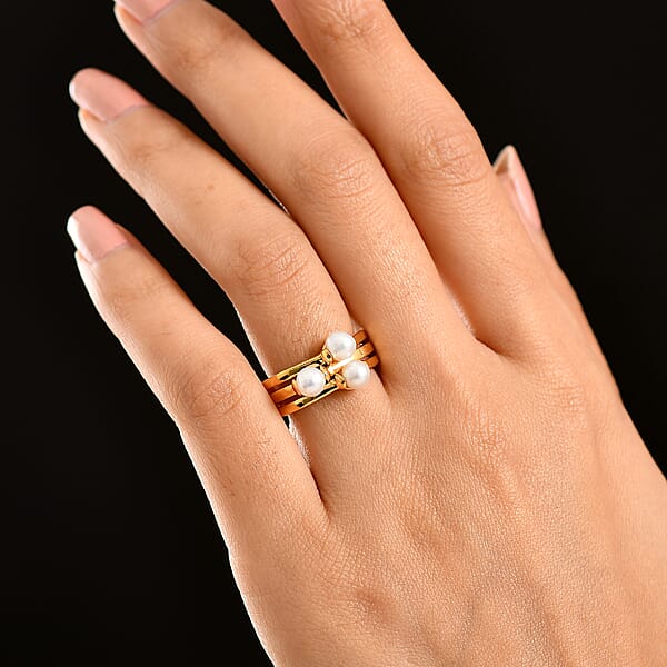 D'Joy Freshwater Pearl Fancy Ring In 18K Vermeil Yellow Gold Over Sterling Silver