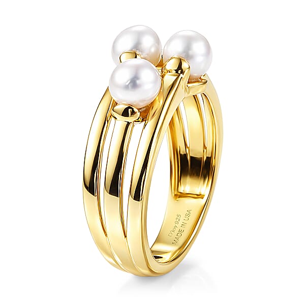 D'Joy Freshwater Pearl Fancy Ring In 18K Vermeil Yellow Gold Over Sterling Silver