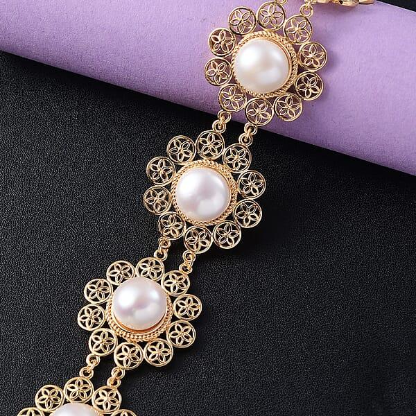 D'Joy Freshwater Pearl Floral Bracelet In 18K Vermeil Yellow Gold Over Sterling Silver (7.25 In)