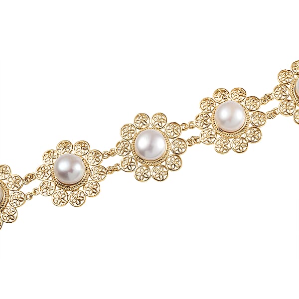 D'Joy Freshwater Pearl Floral Bracelet In 18K Vermeil Yellow Gold Over Sterling Silver (7.25 In)