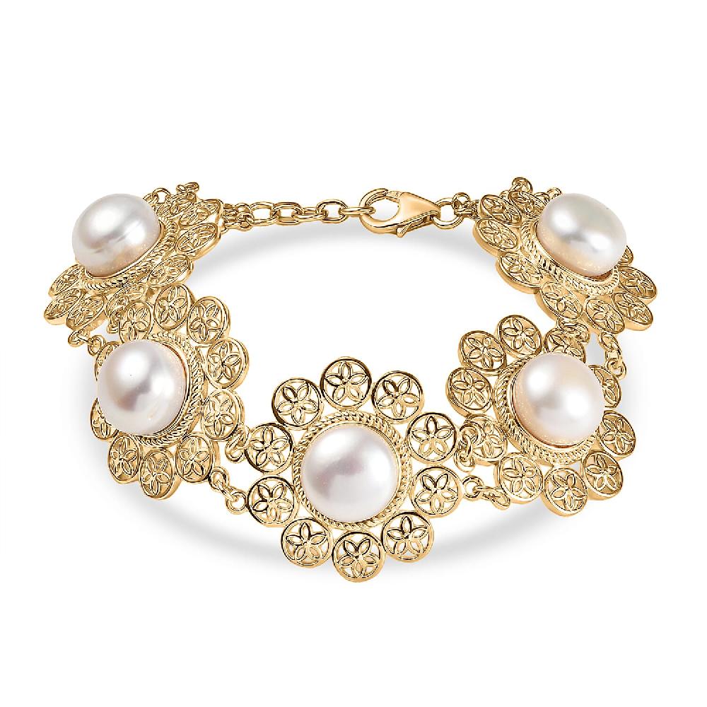 D'Joy Freshwater Pearl Floral Bracelet in 18K Vermeil Yellow Gold Over Sterling Silver (7.25 In)