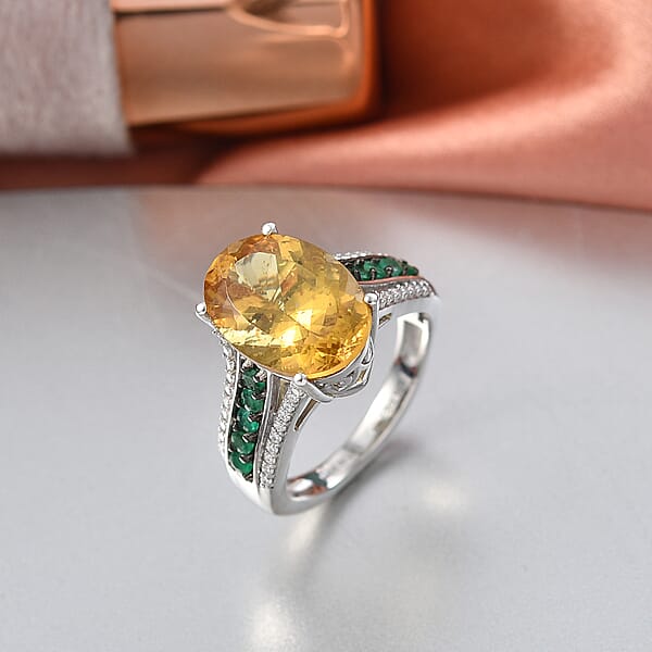 D'Joy Golden Apatite And Multi Gemstone 6.60 Ctw Lightstream Ring In Rhodium Over Sterling Silver