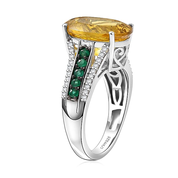 D'Joy Golden Apatite And Multi Gemstone 6.60 Ctw Lightstream Ring In Rhodium Over Sterling Silver