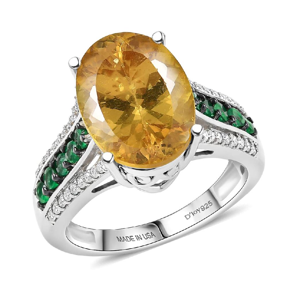 D'Joy Golden Apatite and Multi Gemstone 6.60 ctw Lightstream Ring in Rhodium Over Sterling Silver