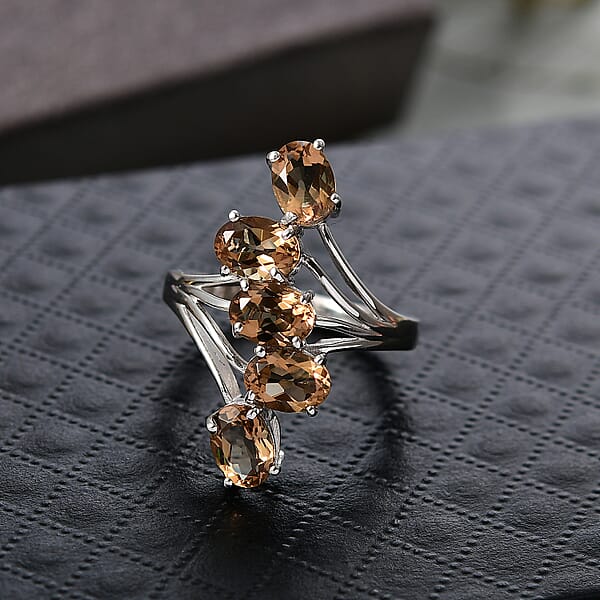 D'Joy Golden Fall Autumn Alexite 3.85 Ctw Journey Ring In Platinum Over Sterling Silver