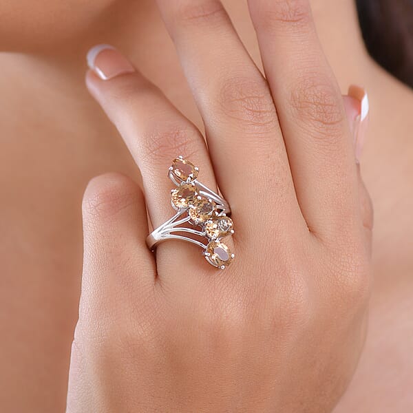 D'Joy Golden Fall Autumn Alexite 3.85 Ctw Journey Ring In Platinum Over Sterling Silver