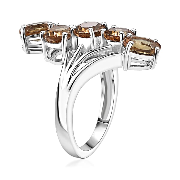 D'Joy Golden Fall Autumn Alexite 3.85 Ctw Journey Ring In Platinum Over Sterling Silver