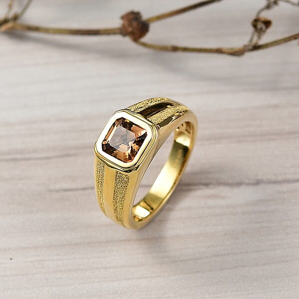 D'Joy Golden Turkizite 2.00 Ctw Men's Ring In 18K Vermeil Yellow Gold Over Sterling Silver