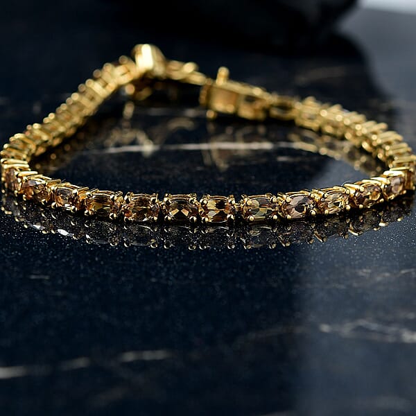D'Joy Golden Turkizite 7.60 Ctw Bracelet In 18K Vermeil Yellow Gold Over Sterling Silver (6.50 In)