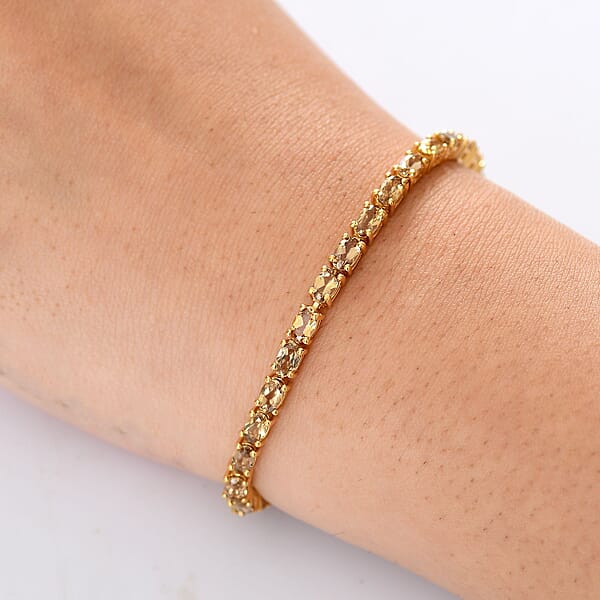 D'Joy Golden Turkizite 7.60 Ctw Bracelet In 18K Vermeil Yellow Gold Over Sterling Silver (6.50 In)
