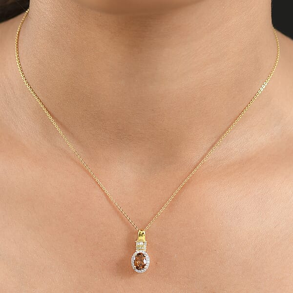 D'Joy Golden Turkizite And Diamond 1.10 Ctw Pendant Necklace In 18K Vermeil Yellow Gold Over Sterling Silver 20 Inches