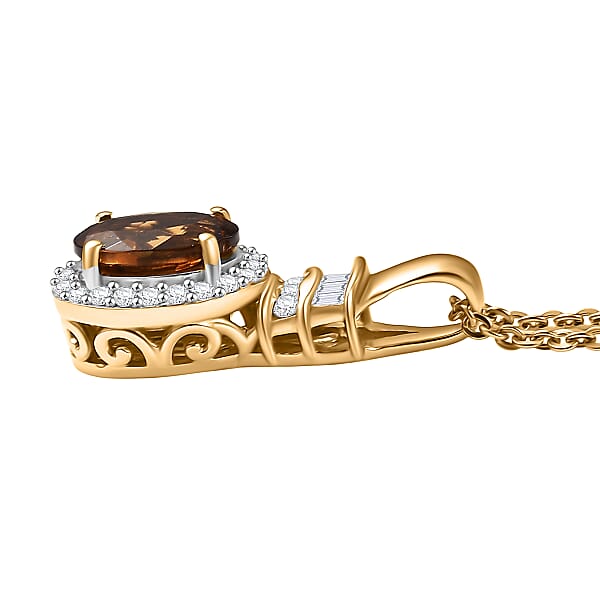 D'Joy Golden Turkizite And Diamond 1.10 Ctw Pendant Necklace In 18K Vermeil Yellow Gold Over Sterling Silver 20 Inches