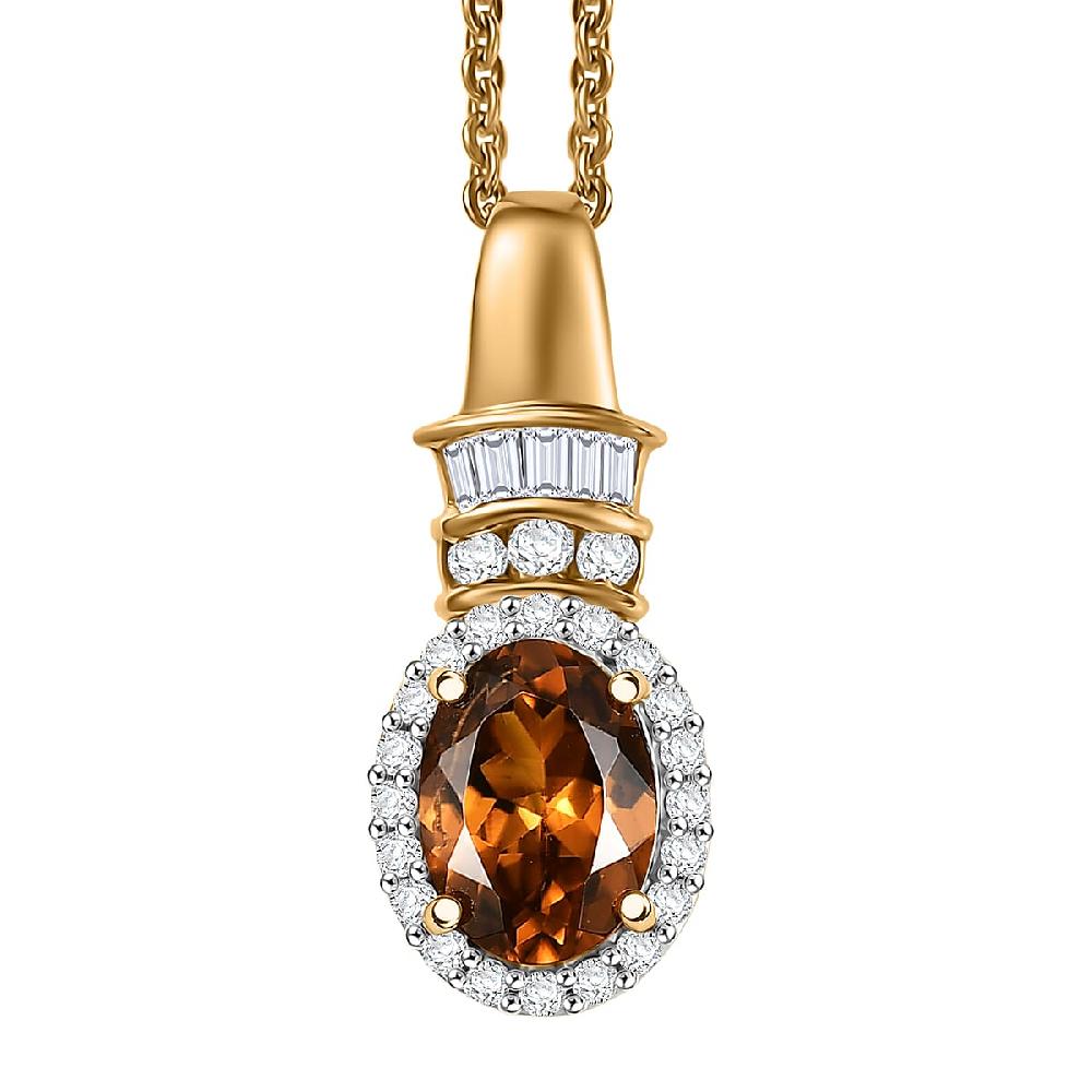 D'Joy Golden Turkizite and Diamond 1.10 ctw Pendant Necklace in 18K Vermeil Yellow Gold Over Sterling Silver 20 Inches