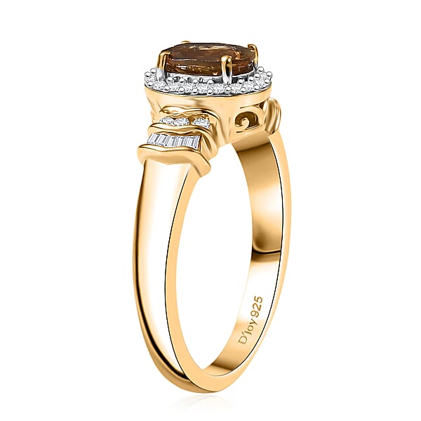 D'Joy Golden Turkizite And Diamond 1.10 Ctw Ring In 18K Vermeil Yellow Gold Over Sterling Silver