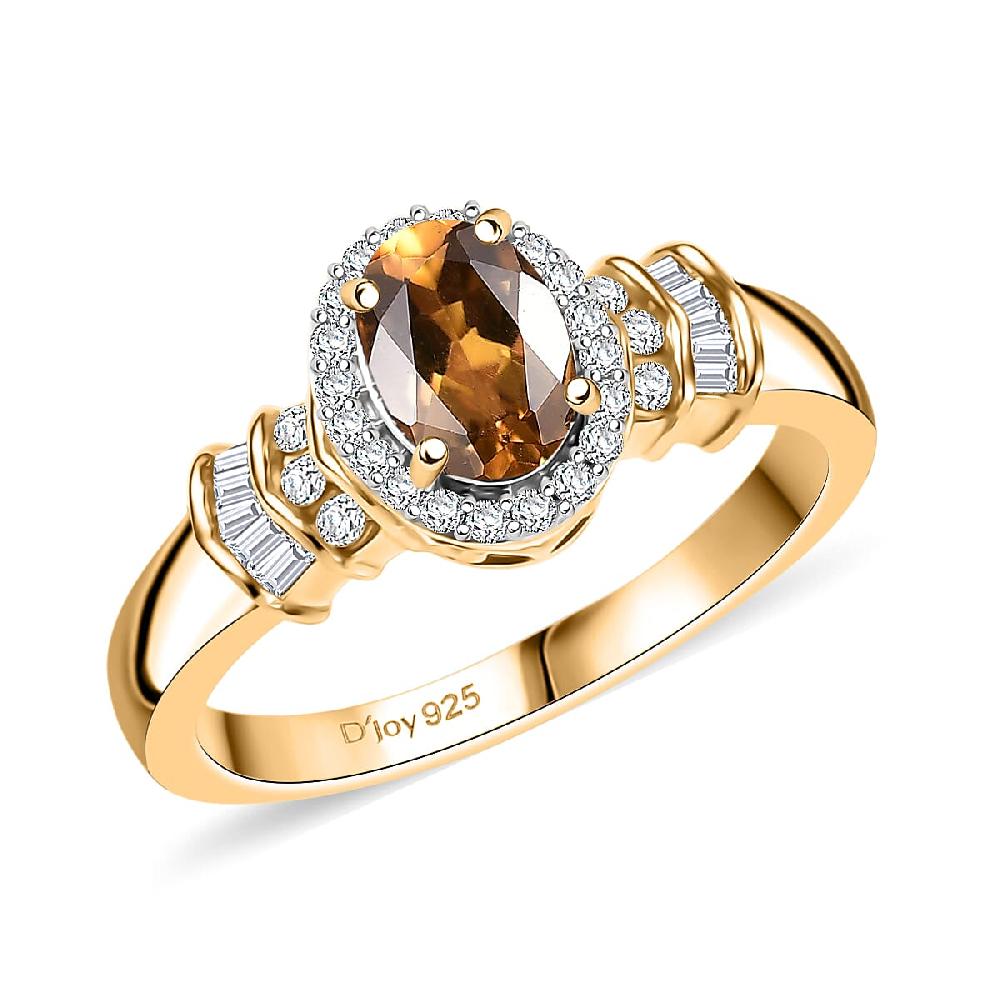 D'Joy Golden Turkizite and Diamond 1.10 ctw Ring in 18K Vermeil Yellow Gold Over Sterling Silver