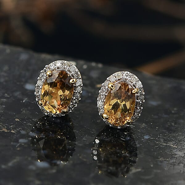 D'Joy Golden Turkizite And Diamond 1.20 Ctw Earrings In 18K Vermeil Yellow Gold Over Sterling Silver