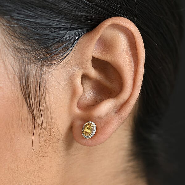 D'Joy Golden Turkizite And Diamond 1.20 Ctw Earrings In 18K Vermeil Yellow Gold Over Sterling Silver
