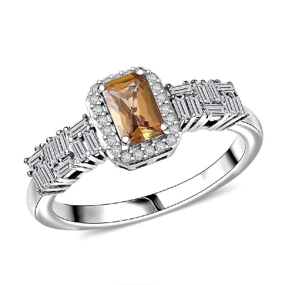 D'Joy Golden Turkizite and Moissanite 1.00 ctw Ring in Rhodium Over Sterling Silver