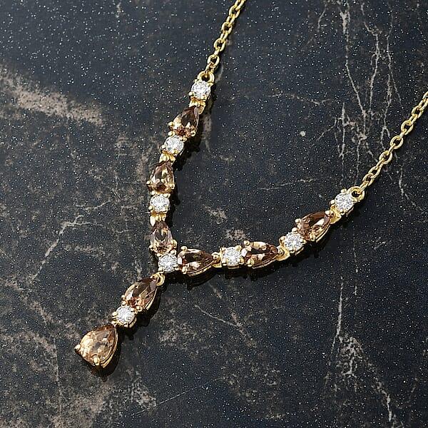 D'Joy Golden Turkizite And Moissanite 2.35 Ctw Necklace In 18K Vermeil Yellow Gold Over Sterling Silver 18 Inches