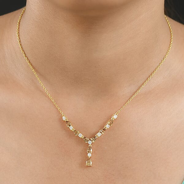 D'Joy Golden Turkizite And Moissanite 2.35 Ctw Necklace In 18K Vermeil Yellow Gold Over Sterling Silver 18 Inches