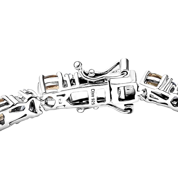 D'Joy Golden Turkizite And Moissanite 9.30 Ctw Bracelet In Rhodium Over Sterling Silver (7.25 In)