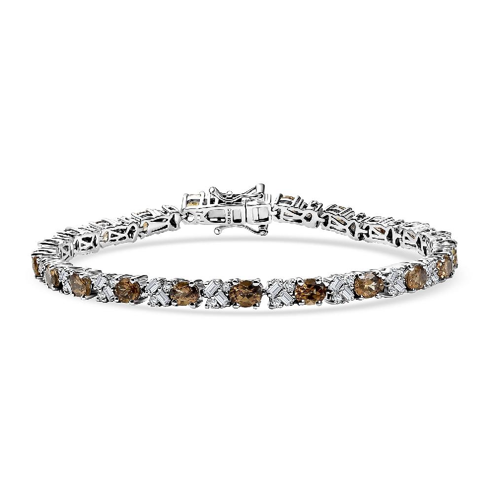D'Joy Golden Turkizite and Moissanite 9.30 ctw Bracelet in Rhodium Over Sterling Silver (7.25 In)