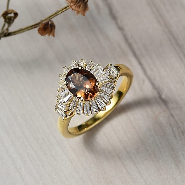 D'Joy Golden Turkizite Moissanite Ring In 18K Vermeil YG Over Sterling Silver 2.60 Ctw