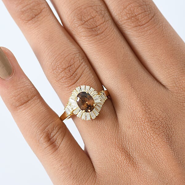 D'Joy Golden Turkizite Moissanite Ring In 18K Vermeil YG Over Sterling Silver 2.60 Ctw