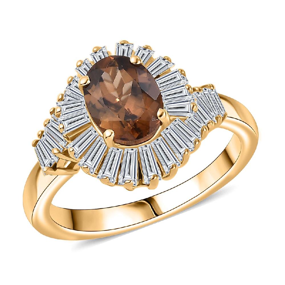 D'Joy Golden Turkizite Moissanite Ring in 18K Vermeil YG Over Sterling Silver 2.60 ctw
