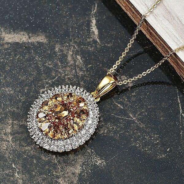 D'Joy Golden Turkizite White And Chocolate Zircon 3.15 Ctw Pendant Necklace In 18K Vermeil Yellow Gold Over Sterling Silver 20 Inches