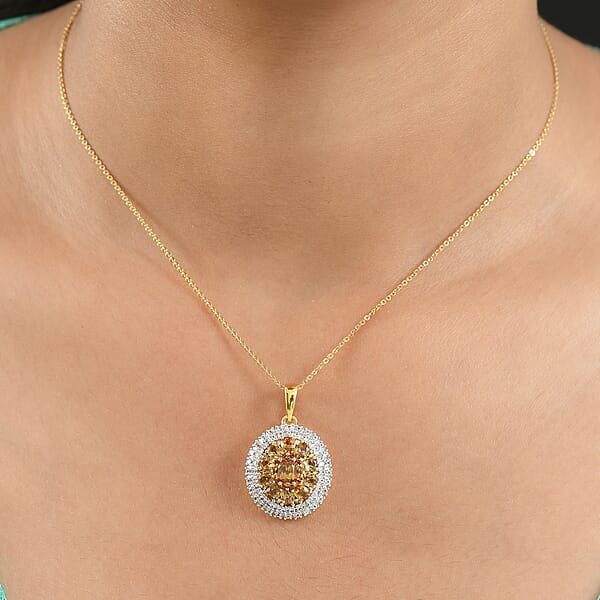D'Joy Golden Turkizite White And Chocolate Zircon 3.15 Ctw Pendant Necklace In 18K Vermeil Yellow Gold Over Sterling Silver 20 Inches