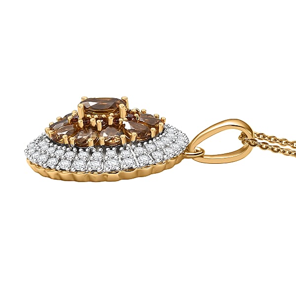 D'Joy Golden Turkizite White And Chocolate Zircon 3.15 Ctw Pendant Necklace In 18K Vermeil Yellow Gold Over Sterling Silver 20 Inches