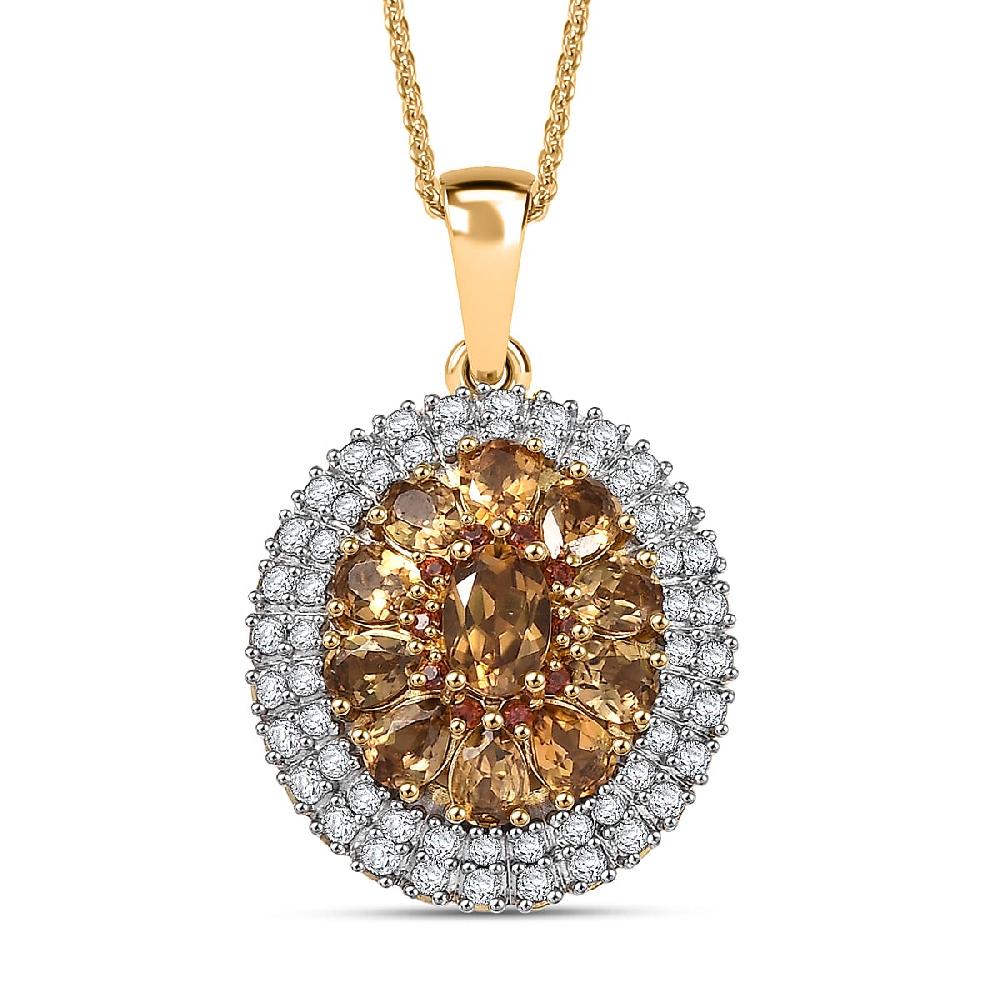 D'Joy Golden Turkizite White and Chocolate Zircon 3.15 ctw Pendant Necklace in 18K Vermeil Yellow Gold Over Sterling Silver 20 Inches