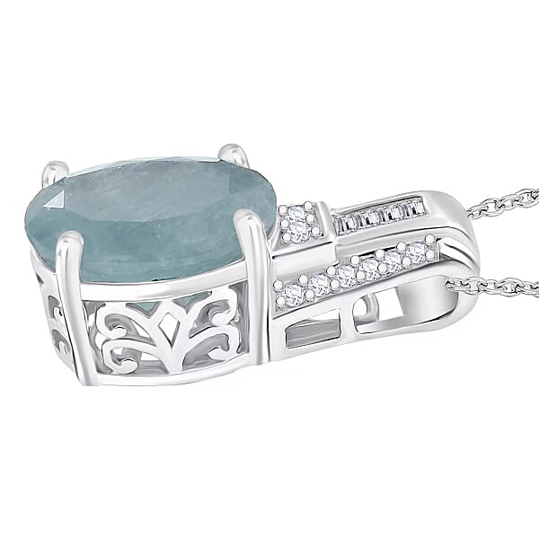 D'Joy Grandidierite And Moissanite 4.98 Ctw Pendant Necklace In Rhodium Over Sterling Silver 20 Inches (Del. In 10-12 Days)