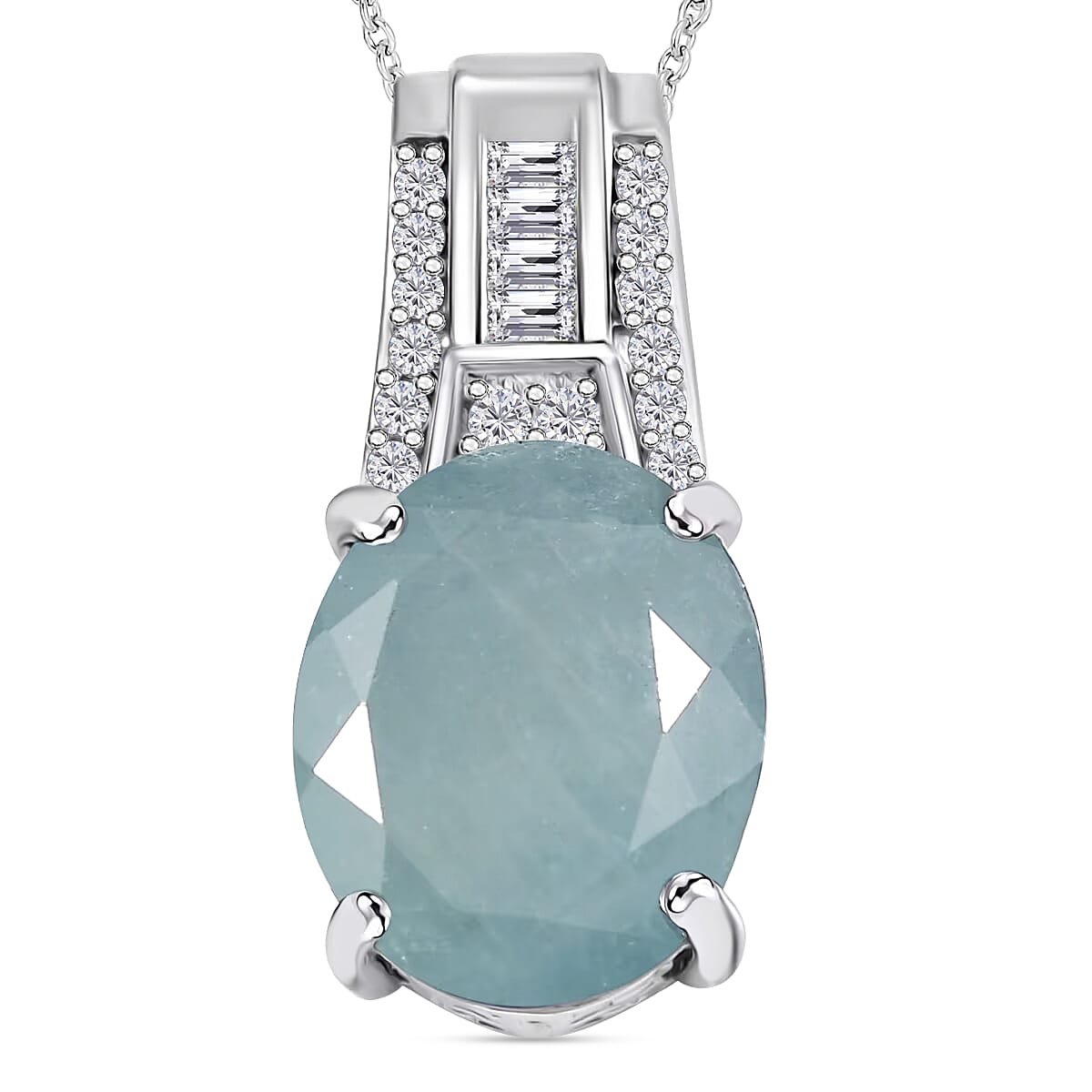 D'Joy Grandidierite and Moissanite 4.98 ctw Pendant Necklace in Rhodium Over Sterling Silver 20 Inches (Del. in 10-12 Days)