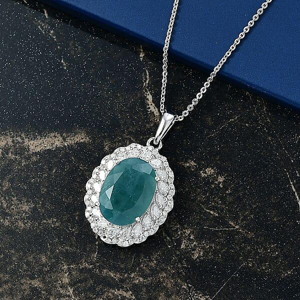 D'Joy Grandidierite And Moissanite 7.90 Ctw Celestial Halo Pendant Necklace In Rhodium Over Sterling Silver 20 Inches
