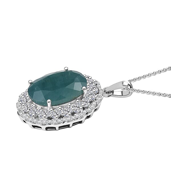 D'Joy Grandidierite And Moissanite 7.90 Ctw Celestial Halo Pendant Necklace In Rhodium Over Sterling Silver 20 Inches