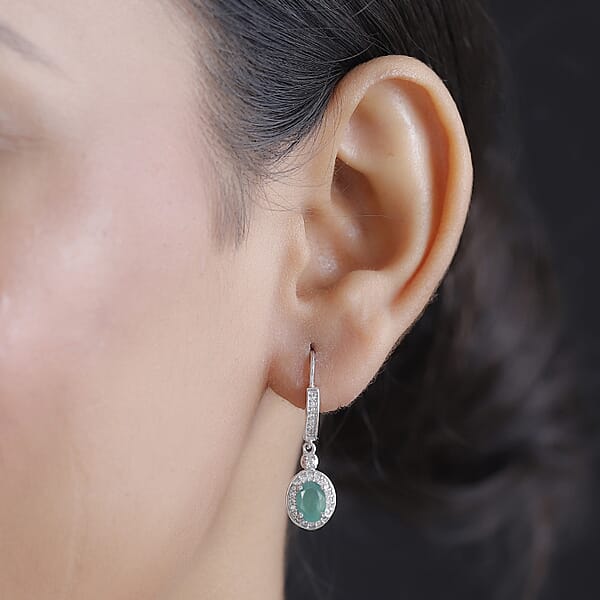 D'Joy Grandidierite And White Zircon 2.00 Ctw Aqua Halo Earrings In Rhodium Over Sterling Silver