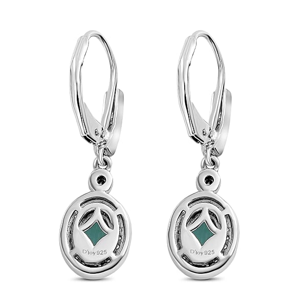 D'Joy Grandidierite And White Zircon 2.00 Ctw Aqua Halo Earrings In Rhodium Over Sterling Silver