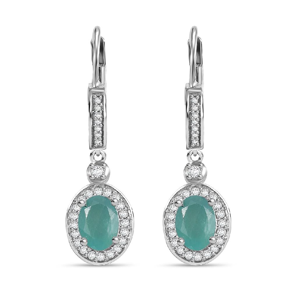 D'Joy Grandidierite and White Zircon 2.00 ctw Aqua Halo Earrings in Rhodium Over Sterling Silver