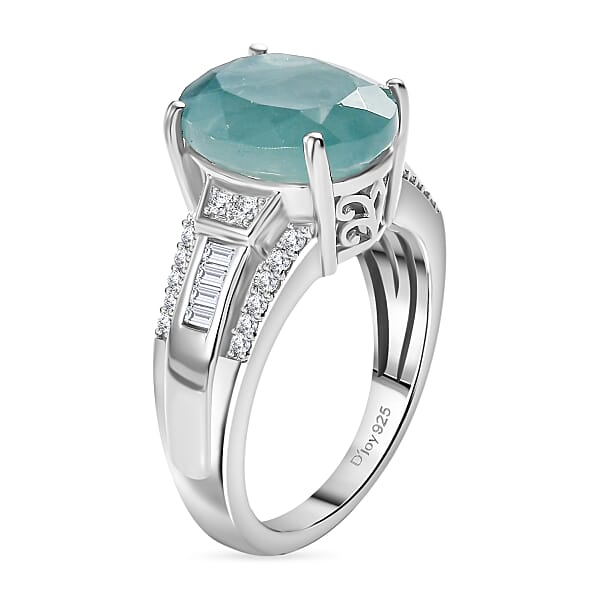 D'Joy Grandidierite Moissanite Art Deco Ring In Rhodium Over Sterling Silver 5.65 Ctw