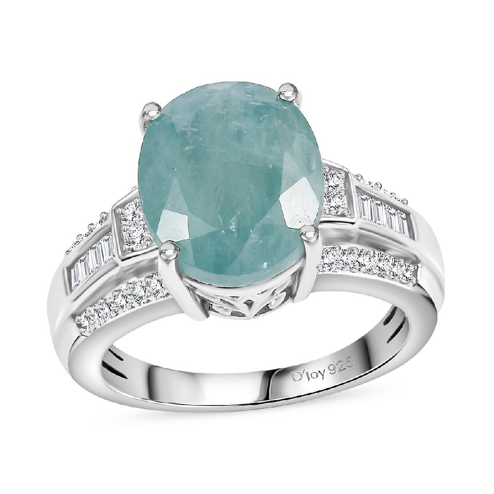D'Joy Grandidierite Moissanite Art Deco Ring in Rhodium Over Sterling Silver 5.65 ctw