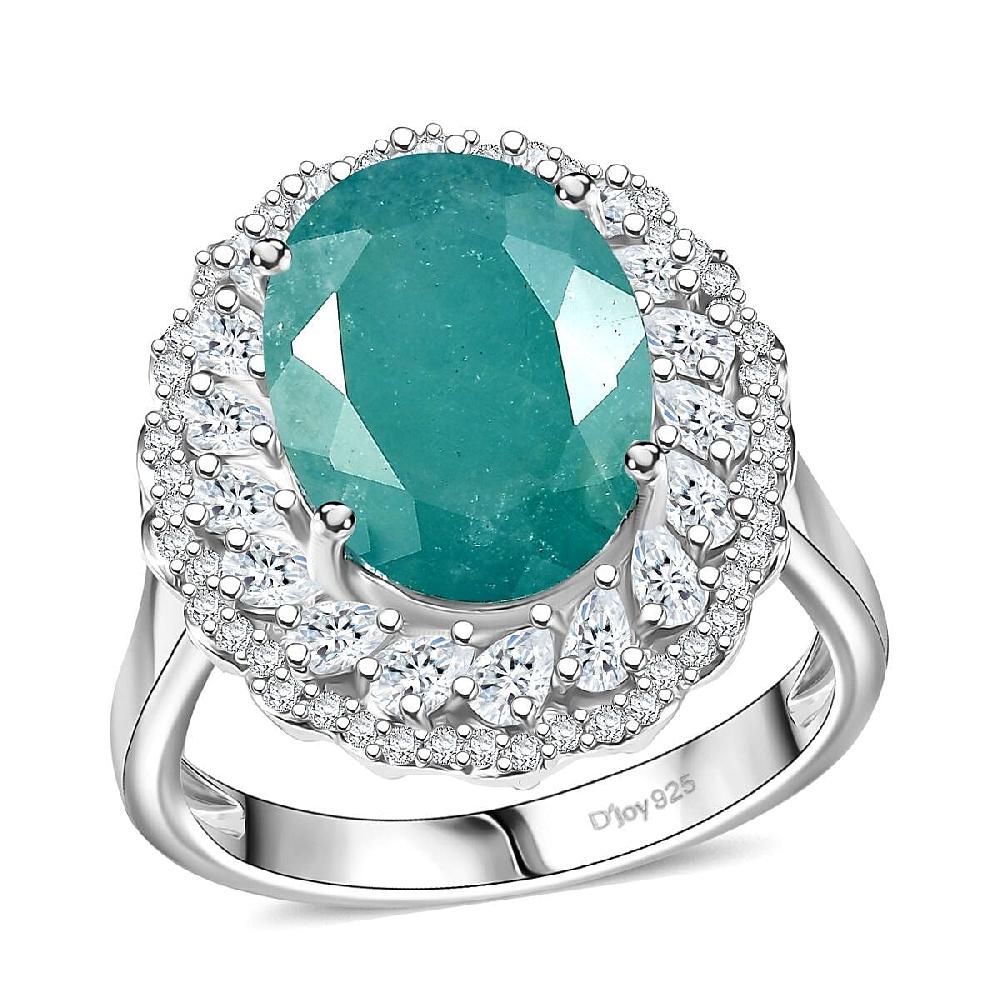 D'Joy Grandidierite Moissanite Halo Ring in Rhodium Over Sterling Silver 7.90 ctw