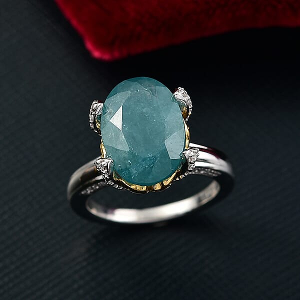 D'Joy Grandidierite Moissanite Ring In 18K Vermeil YG And Rhodium Over Sterling Silver 7.25 Ctw