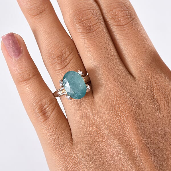 D'Joy Grandidierite Moissanite Ring In 18K Vermeil YG And Rhodium Over Sterling Silver 7.25 Ctw