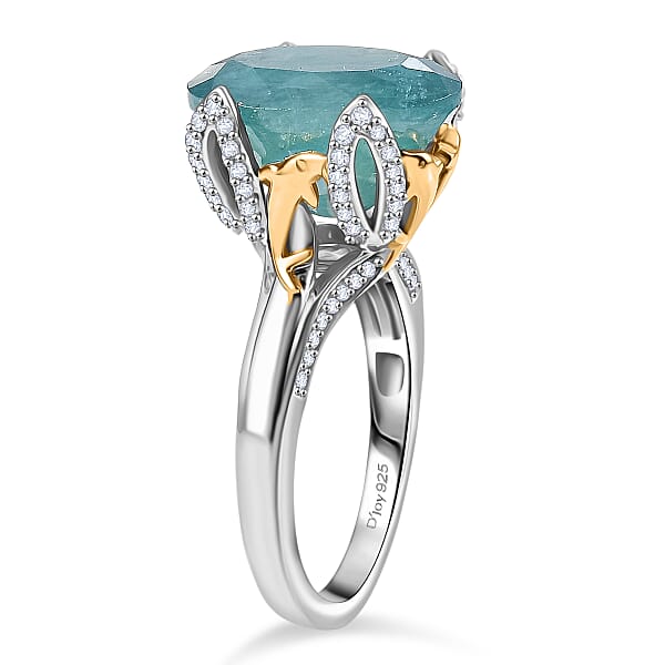 D'Joy Grandidierite Moissanite Ring In 18K Vermeil YG And Rhodium Over Sterling Silver 7.25 Ctw
